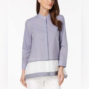 Anne Klein Cotton Chambray Trapeze Shirt Blue